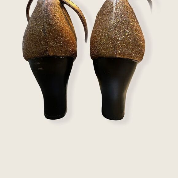 Sparkly Bronze Upcycled Custom Size 6 Joy & Peace Brown Wedges - Picture 6 of 8